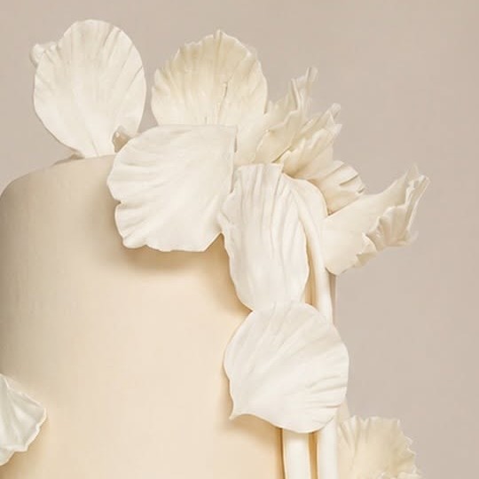 Close-up of hand-shaped sugar flower petals on a Sprinkles by Ameera cake